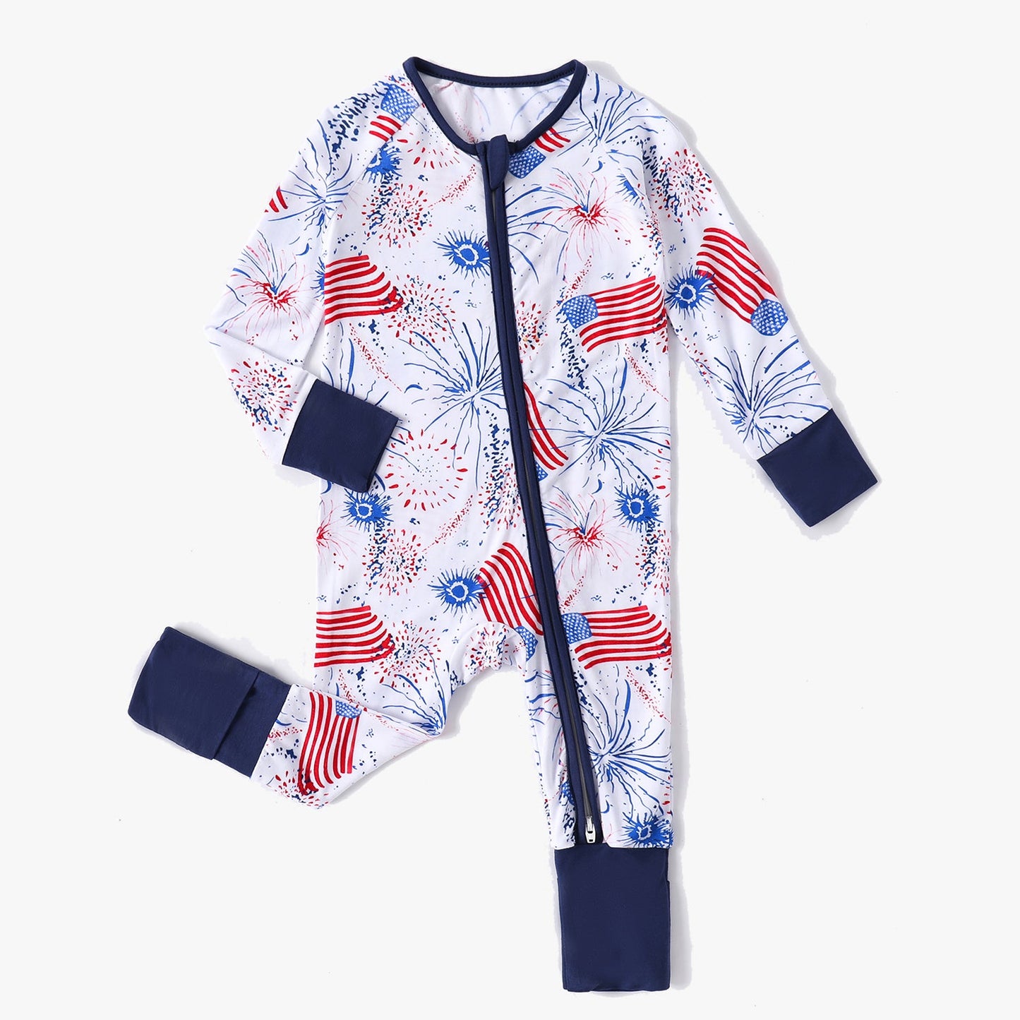 Baby Bamboo Pajamas Convertible Zipper Footie Pajamas Romper American Flag Print